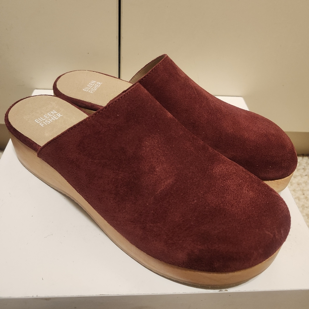NEW Eileen Fisher "SAVANA" Suede Wood Heel Slip-On Platform Clogs Sz.10 Ret.$250 - Picture 2 of 9